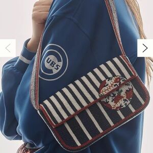 Anthropologie Black and White Beaded Shoulder Bag